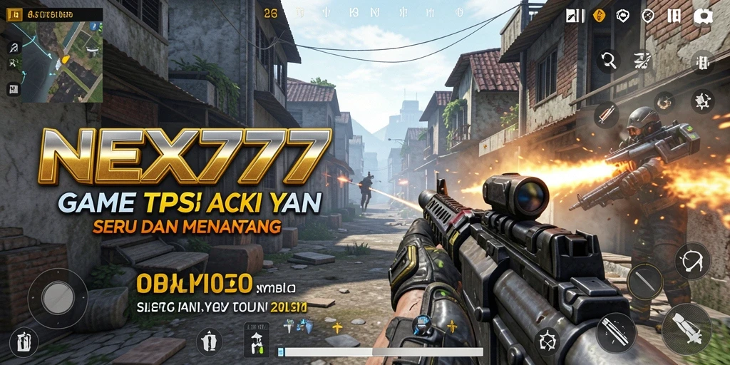 Screenshot utama NEX777 menampilkan aksi tembak-menembak yang intens.