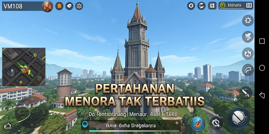Screenshot gameplay VM108 yang menampilkan aksi Tower Defense yang seru.